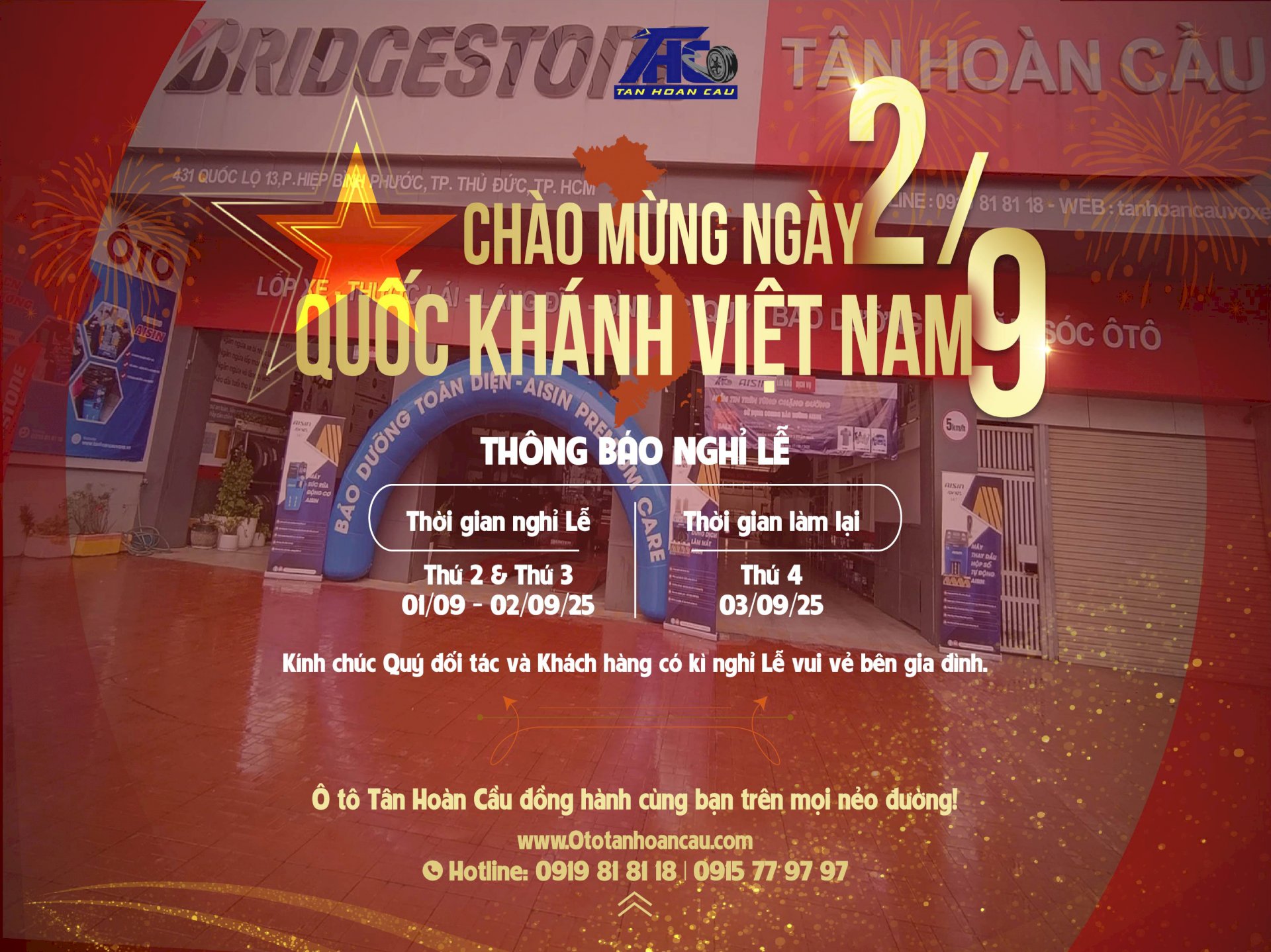 CÔNG TY Ô TÔ TÂN HOÀN CẦU THÔNG BÁO LỊCH NGHỈ LỄ QUỐC KHÁNH VIỆT NAM 02/09/2025