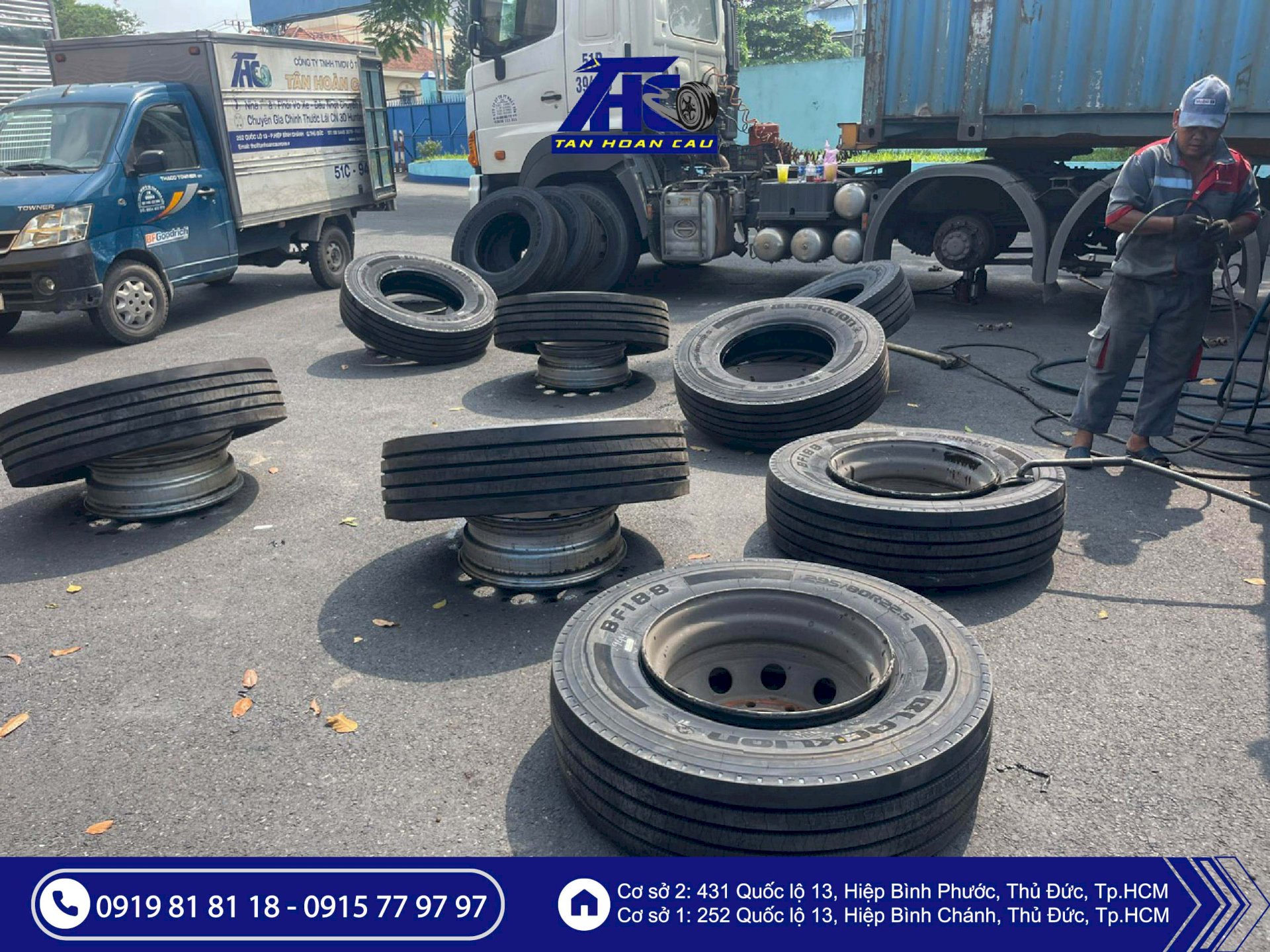 Dịch vụ lắp ráp lốp tải lưu động 12/7 miễn phí – Giải pháp tối ưu cho đội xe lớn tại TP.HCM từ Ô Tô Tân Hoàn Cầu