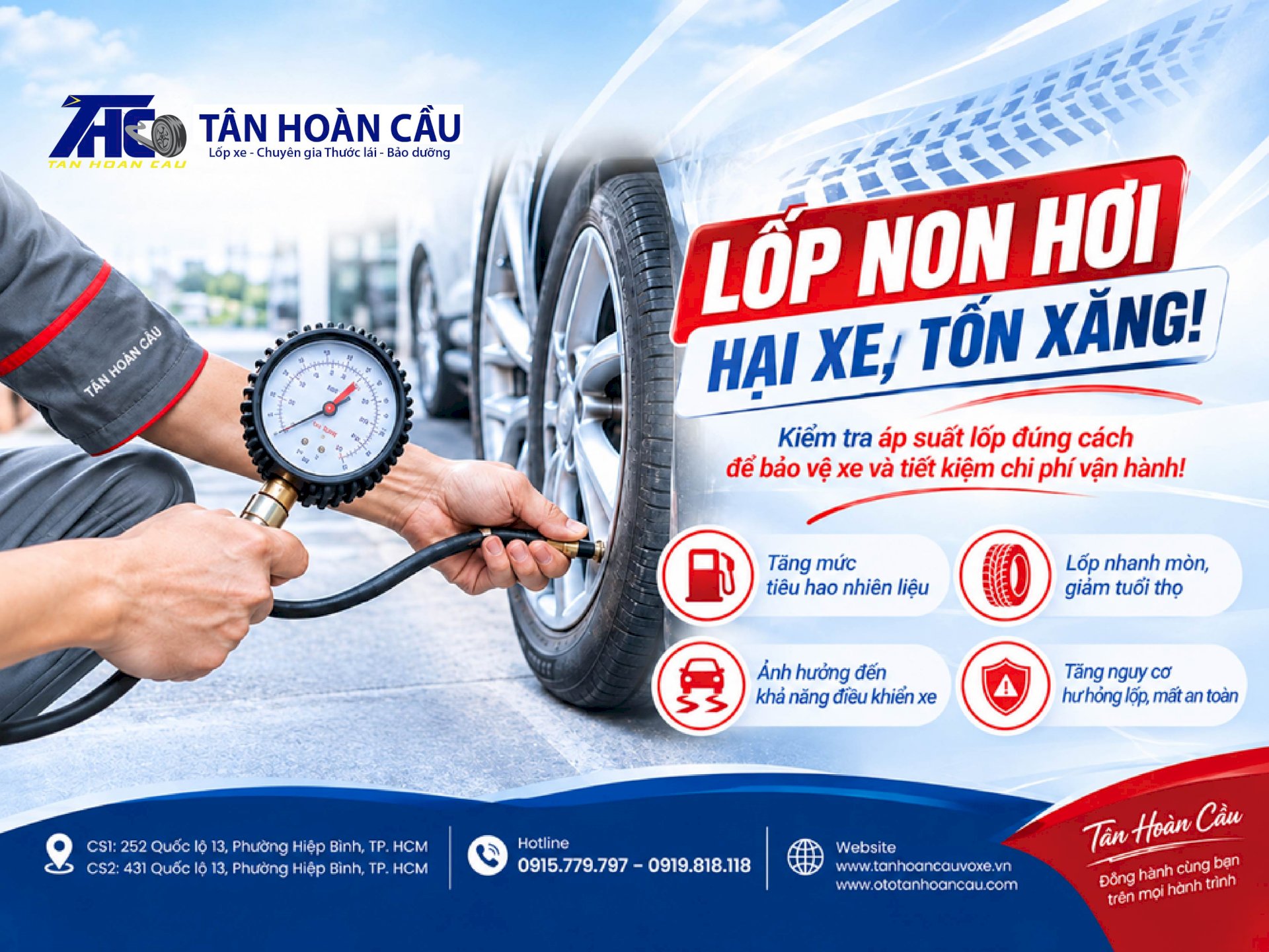 Lốp Ô Tô Non Hơi: Vì Sao Hại Xe, Tốn Xăng? Cùng kiểm tra và bảo dưỡng tại Ô Tô Tân Hoàn Cầu