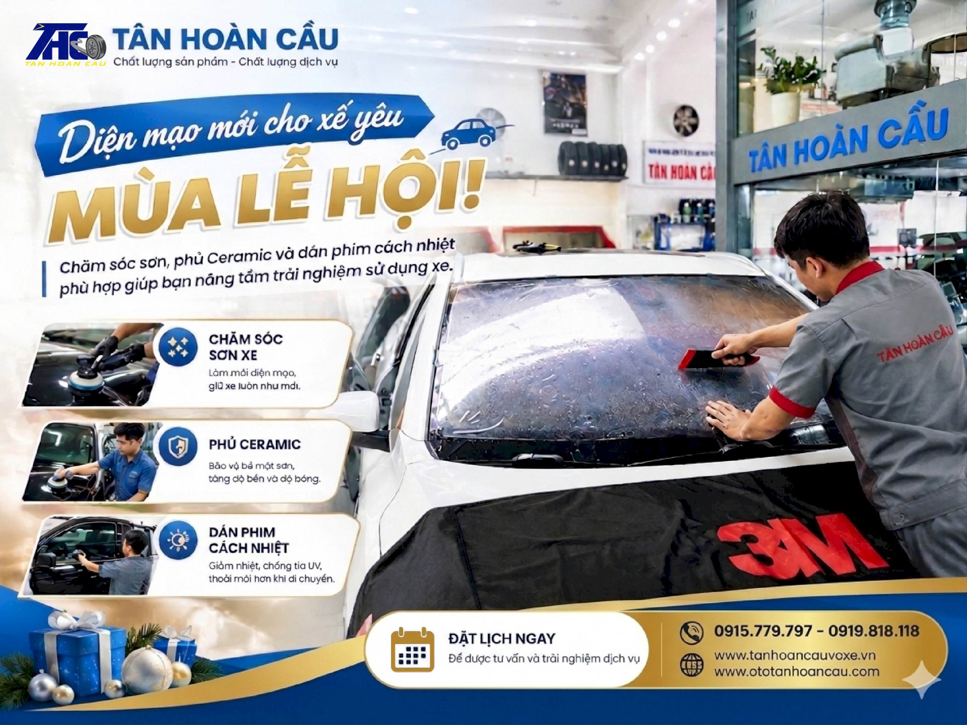 Chăm Sóc Xe Ô Tô Là Làm Gì?: Làm Mới Xế Với Dịch Vụ Phủ Ceramic Và Dán Phim Cách Nhiệt 3M Chuẩn Hãng Tại Tô Tân Hoàn Cầu