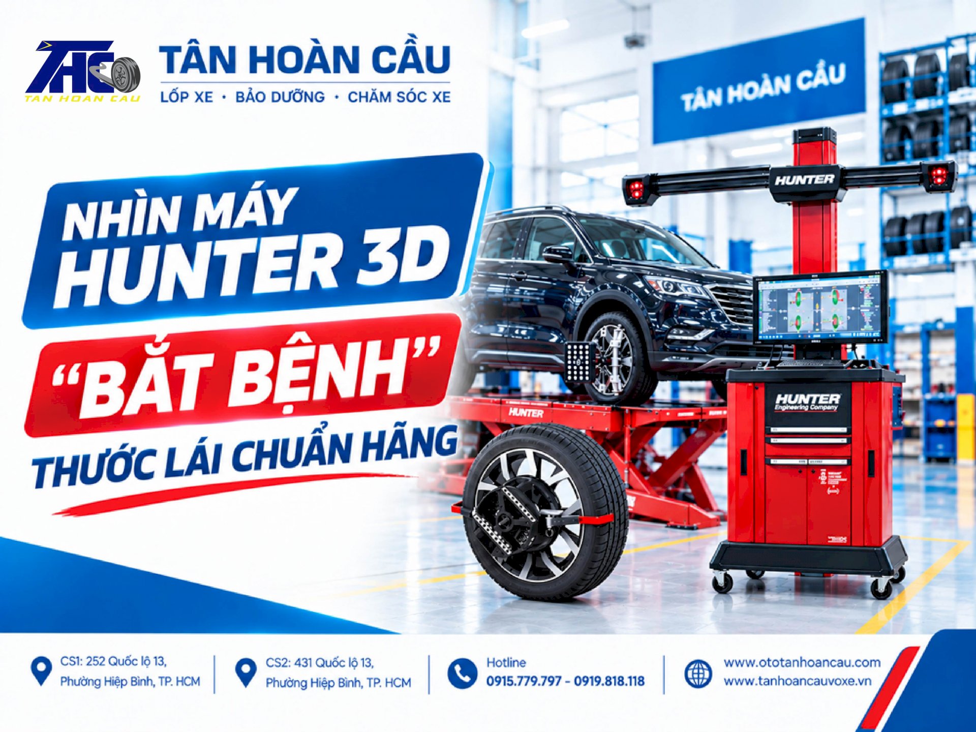 Nhìn Máy Hunter 3D – Bắt Bệnh Thước Lái Chuẩn Hãng tại Ô Tô Tân Hoàn Cầu